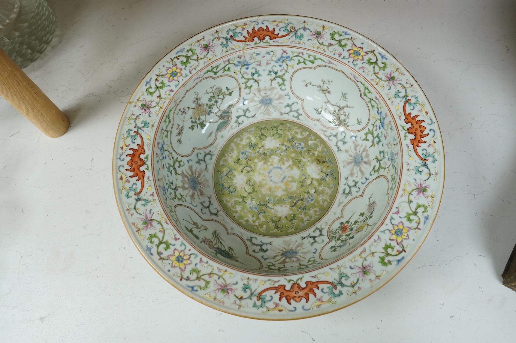 A mid 19th century Chinese famille rose basin, 38cm diameter